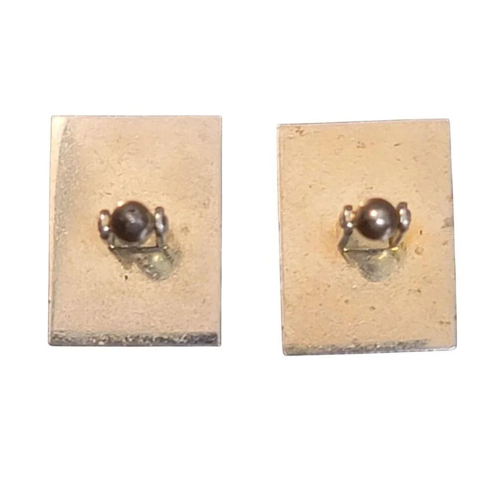 Vintage Rectangular Gold-Toned Cufflinks With Black Faceted Stones Elegant